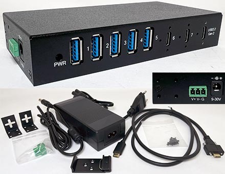 CTFINDUSB-32X7 (Automotive/Industrie 7-port USB 3.2 A/C Hub, 9-48VDC)